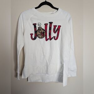 Royce Brand White 'Jolly' Sweatshirt with Leopard Print Ornament Size S